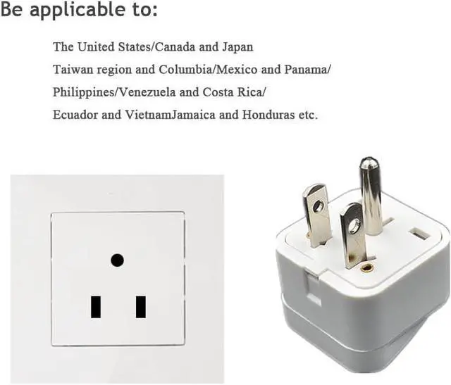 Alt view image 2 of 7 - 2-Packs NEMA5-15P to Universal Travel Plug Adapter, US 3-Prong Standard 5-15P to International Electrical Adapter, EU UK AU to US AC Power Converter