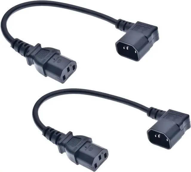 Main image of 2-Pack IEC C13 to C14 Elbow Plug Short Power Cord PC, 90-Degree Right Angle IEC C14 to C13 Computer Power Cord Replacement Cable, 18AWG,2ft/60cm
