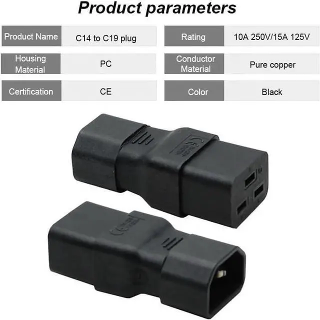 Alt view image 3 of 7 - 2-Pack PDU UPS C14 to C19 Power Converter Travel Plug Adapter, IEC 320 C14 Male to C19 Female Electrical Adapter IEC C19 to C14 PDU PSU UPS Power Connector
