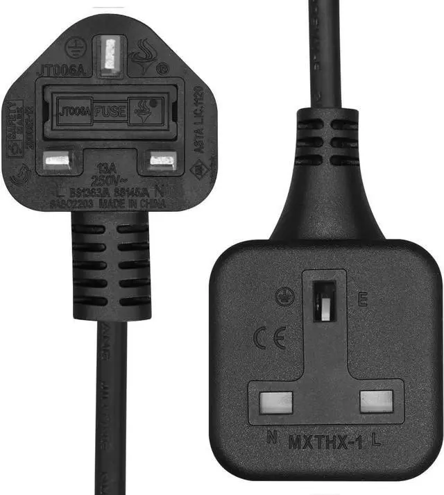 Alt view image 5 of 7 - UK British Standard Power Short Extension cord 1 Foot ,UK extension cord, UK BS1363 3Pin Male Plug to UK 3Pin Female Socket Power Extension Cable,17AWG,13A/250V,1ft/30cm