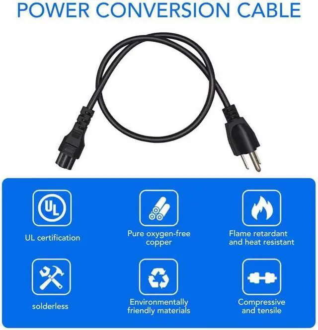 Alt view image 6 of 7 - US 3 Prong Mickey Mouse Short Power Cord PC, USA NEMA 5-15P Male to IEC320 C5 Female Laptop Short Power Cable, 3-Prong Notebook/Laptop AC Power Cord 2ft/60cm
