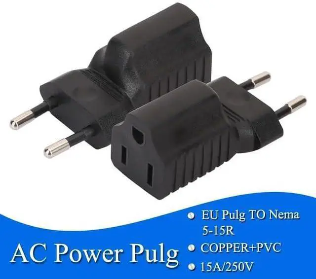 Alt view image 5 of 7 - (2 Pack) European to 5-15R Power Converter Travel Plug Adapter, Europe CEE 7/16 Male to US 3 Prong NEMA 5-15R Female Electrical Adapter,EU US Plug Adapter,Euro US Plug Adapter