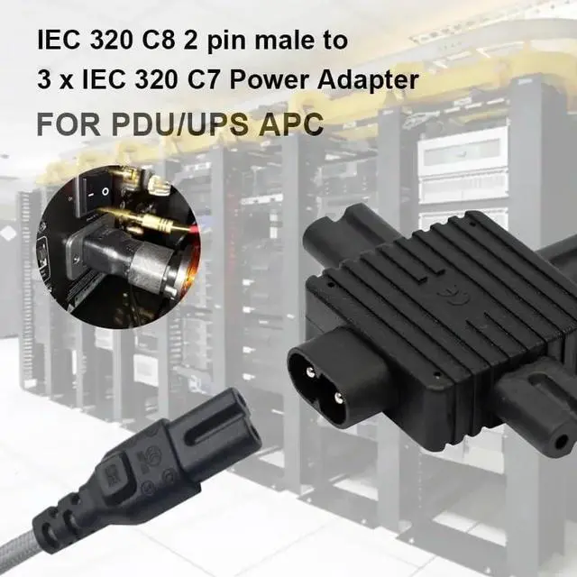 Alt view image 3 of 7 - 2-Pack IEC C8 to 3*C7 Y Splitter Power Converter Travel Plug Adapter, 1 in 3 Out IEC 60320 C8 Male to Three C7 Female Y Split Electrical Adapter