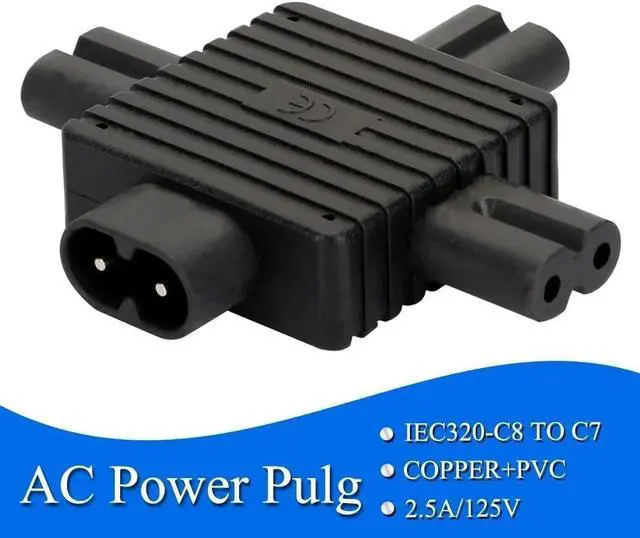Alt view image 5 of 7 - 2-Pack IEC C8 to 3*C7 Y Splitter Power Converter Travel Plug Adapter, 1 in 3 Out IEC 60320 C8 Male to Three C7 Female Y Split Electrical Adapter