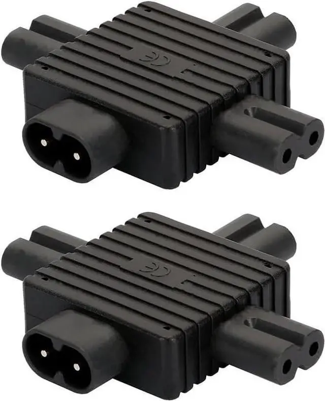 Main image of 2-Pack IEC C8 to 3*C7 Y Splitter Power Converter Travel Plug Adapter, 1 in 3 Out IEC 60320 C8 Male to Three C7 Female Y Split Electrical Adapter