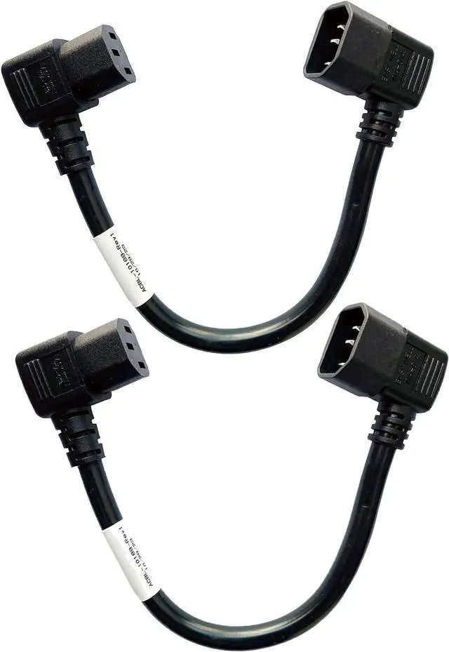 Main image of 2-Pack Dual-Bend C14 to C13 Heavy Duty Power Cord Plug,90-Degree Angled IEC C14 to 90-Degree Angled C13 Short Power Cable,Double elbow C13 to C14 Short Power Cord 1ft,14AWG,UL Listed