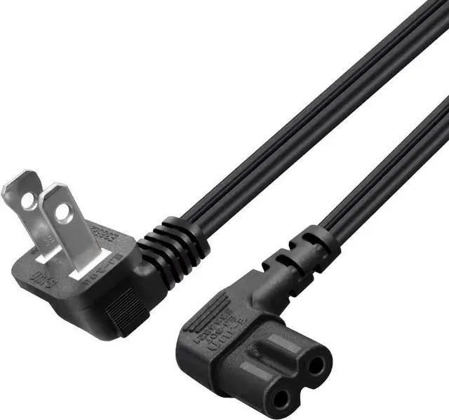 Main image of Dual Elbow US 2 Prong Plug to C7 Short Power Cord 1ft,90-Degree Angle Polarized NEMA 1-15P to 90-Degree Angle IEC320 C7 Power Cable, for PC, Projector, HDTV, 18AWG, 1ft/30cm