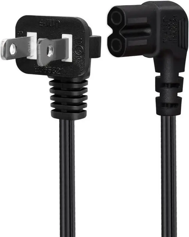 Alt view image 4 of 7 - Dual Elbow US 2 Prong Plug to C7 Short Power Cord 1ft,90-Degree Angle Polarized NEMA 1-15P to 90-Degree Angle IEC320 C7 Power Cable, for PC, Projector, HDTV, 18AWG, 1ft/30cm