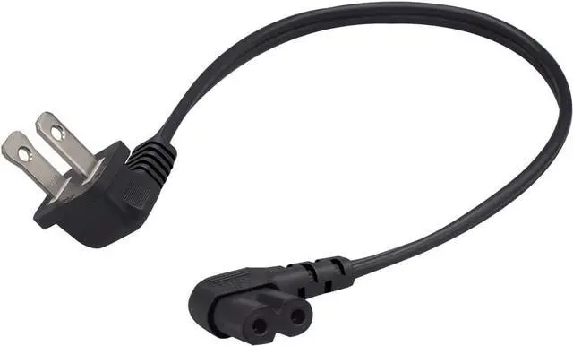 Alt view image 3 of 7 - Dual Elbow US 2 Prong Plug to C7 Short Power Cord 1ft,90-Degree Angle Polarized NEMA 1-15P to 90-Degree Angle IEC320 C7 Power Cable, for PC, Projector, HDTV, 18AWG, 1ft/30cm