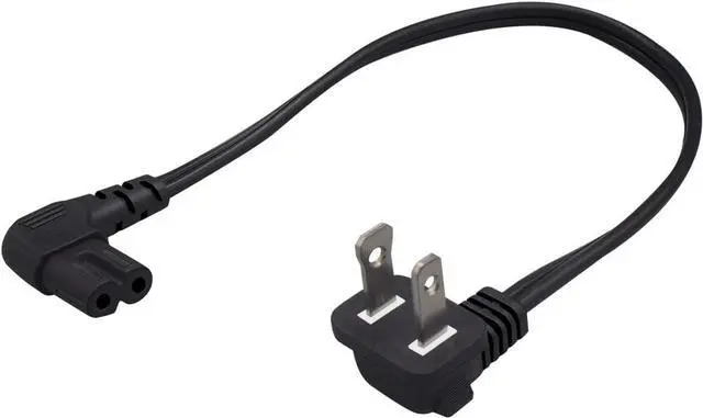 Alt view image 2 of 7 - Dual Elbow US 2 Prong Plug to C7 Short Power Cord 1ft,90-Degree Angle Polarized NEMA 1-15P to 90-Degree Angle IEC320 C7 Power Cable, for PC, Projector, HDTV, 18AWG, 1ft/30cm