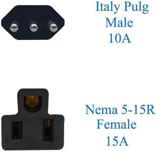 Alt view image 5 of 7 - Italy US Plug Adapter Power Converter,USA 3 Prong NEMA 5-15R Receptacle to Italy 3 Prong Molded Travel Plug Adapter Electrical Adapter