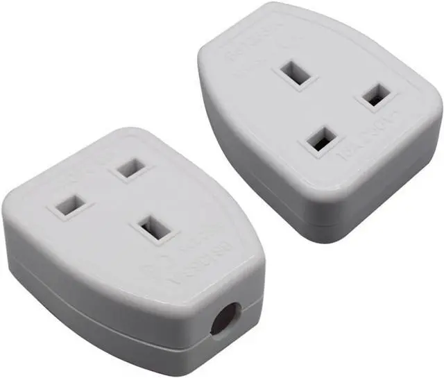 Main image of (2 Pack) White UK Plug End British Standard Female Socket Power Converter Detachable, DIY Rewireable UK BS1363 Power Plug Electrical Adapter