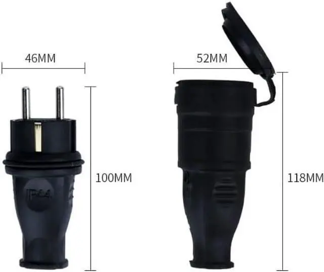 Alt view image 5 of 7 - 2-Pack Waterproof IP44 EU Schuko French Germany 4.8mm Pin DIY Rewireable Power Plug,Cee7 Adapter, europlug receptacles Outdoor, European schuko Plug Adapter