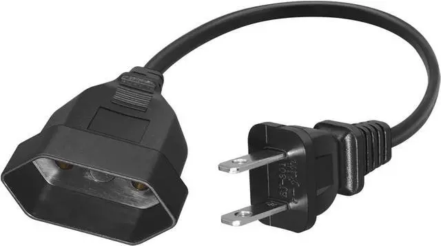 Main image of US 2-Prong Nema 1-15P to European EU 2-Prong Female 1ft Short Power Cord, US 2-Prong Plug to Euro CEE7/16 Female Socket Euro US Plug Adapter Cable, 2-Prong US EU Plug Adapter Cord