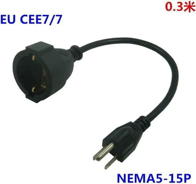 Alt view image 7 of 7 - US 3 Prong 5-15P to Schuko Short Power Cord 1 Foot, European CEE7 Schuko Female to US NEMA 5-15 Plug Short Power Cable, Euro to US Extension Cord, , EU US Plug Adapter