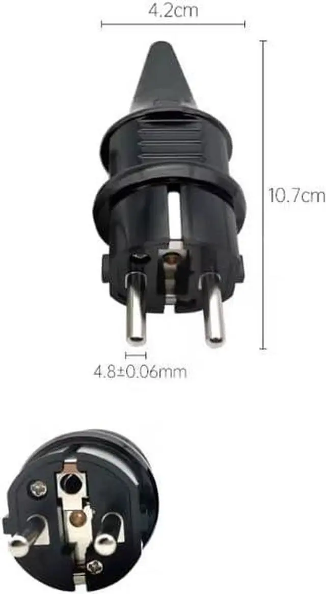 Alt view image 7 of 7 - (2 Pack) Black Euro Schuko French Germany 4.8mm Pin DIY Rewireable Power Plug Power Converters, Europlug Receptacles, European Cee7 Adapter, Straight Schuko Male