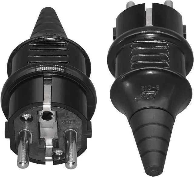 Main image of (2 Pack) Black Euro Schuko French Germany 4.8mm Pin DIY Rewireable Power Plug Power Converters, Europlug Receptacles, European Cee7 Adapter, Straight Schuko Male