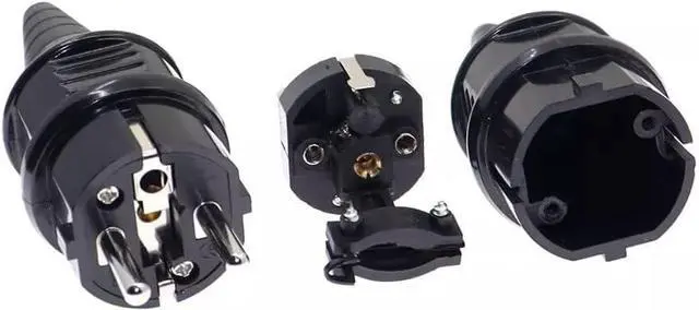Alt view image 5 of 7 - (2 Pack) Black Euro Schuko French Germany 4.8mm Pin DIY Rewireable Power Plug Power Converters, Europlug Receptacles, European Cee7 Adapter, Straight Schuko Male