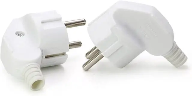 Alt view image 2 of 6 - (2 Pack) White Euro Schuko French Germany 4.8mm Pin DIY Rewireable Power Plug Power Converters, Europlug Receptacles, 90 degree Angle European Cee7 Adapter, White Elbow Plug
