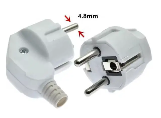 Alt view image 5 of 6 - (2 Pack) White Euro Schuko French Germany 4.8mm Pin DIY Rewireable Power Plug Power Converters, Europlug Receptacles, 90 degree Angle European Cee7 Adapter, White Elbow Plug