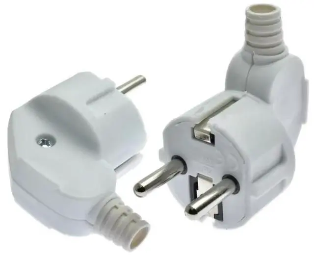 Alt view image 6 of 6 - (2 Pack) White Euro Schuko French Germany 4.8mm Pin DIY Rewireable Power Plug Power Converters, Europlug Receptacles, 90 degree Angle European Cee7 Adapter, White Elbow Plug