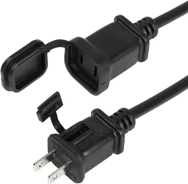 Main image of US 2 Prong Extension Cord with Fuse and Waterproof Cover, Outdoor Extension Cord NEMA 1 15 Male to Female Non Polarized 2 Prong Cord Extender for Christmas Light String Light Extension, UL Listed 3ft