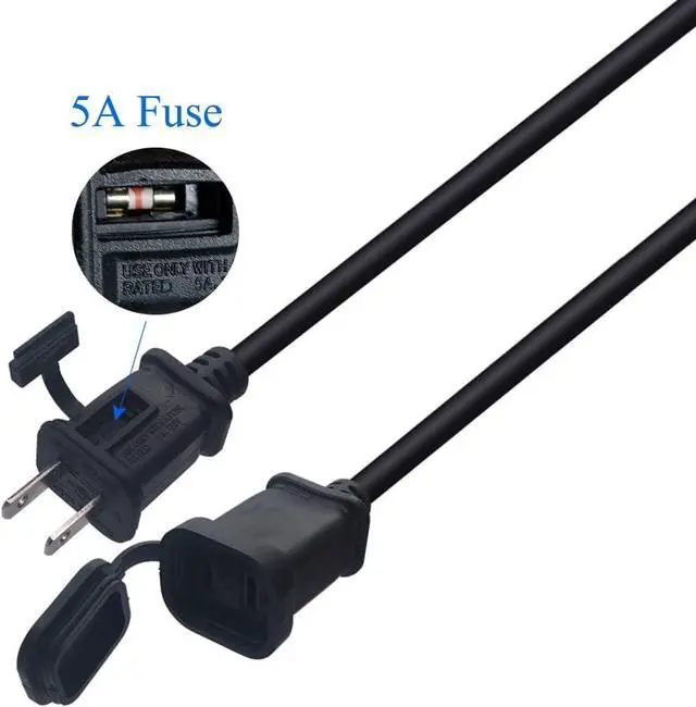Alt view image 6 of 7 - US 2 Prong Extension Cord with Fuse and Waterproof Cover, Outdoor Extension Cord NEMA 1 15 Male to Female Non Polarized 2 Prong Cord Extender for Christmas Light String Light Extension, UL Listed 3ft