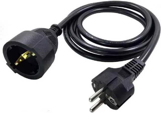 Main image of European 220v Extension Cord Reel, CEE7/7 Schuko Male to Female Type F Short EU Extension Cable, 90 Degree Outlet Adapter Short EU Extension Cord,European Extension Cord,16AWG 3ft Straight Plug