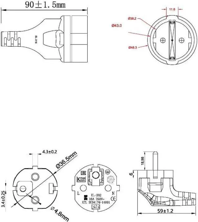 Alt view image 6 of 7 - European 220v Extension Cord Reel, CEE7/7 Schuko Male to Female Type F Short EU Extension Cable, 90 Degree Outlet Adapter Short EU Extension Cord,European Extension Cord,16AWG, 3ft Elbow Plug