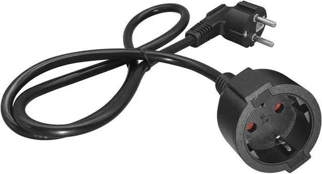 Main image of European 220v Extension Cord Reel, CEE7/7 Schuko Male to Female Type F Short EU Extension Cable, 90 Degree Outlet Adapter Short EU Extension Cord,European Extension Cord,16AWG, 3ft Elbow Plug