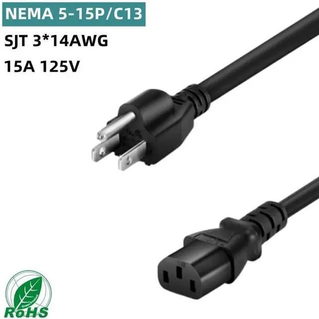 Alt view image 2 of 7 - NEMA 5-15P to C13 Power Cord, USA Standard 3 Prong Plug to IEC C13 Power Cable, 18AWG, IEC Computer Power Cable Replacement, UL Listed, 6ft/1.8m