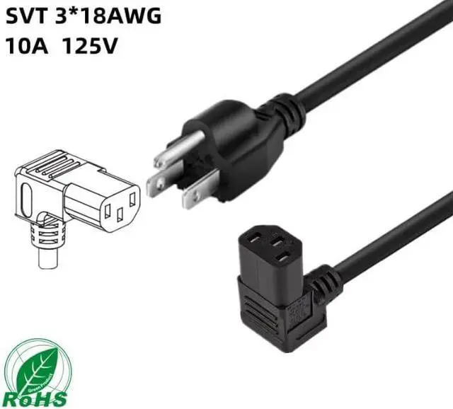 Alt view image 2 of 7 - NEMA 5-15P to C13 Power Cord Elbow Plug,US 3 Prong Plug to 90-Degree Down Angled IEC C13 Power Cord PC, IEC Power Cable,18AWG,UL Listed (5-15P to Down C13, 6ft/1.8m)