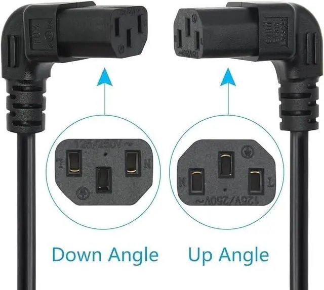 Alt view image 5 of 7 - NEMA 5-15P to C13 Power Cord Elbow Plug,US 3 Prong Plug to 90-Degree Down Angled IEC C13 Power Cord PC, IEC Power Cable,18AWG,UL Listed (5-15P to Down C13, 6ft/1.8m)