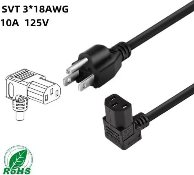 Alt view image 2 of 7 - NEMA 5-15P to C13 Elbow Plug Power Cord PC,USA Standard 3 Prong Plug to 90-Degree Up Angle C13 Power Cord PC, IEC Power Cable Computer Power Cable,18AWG,6ft/1.8m
