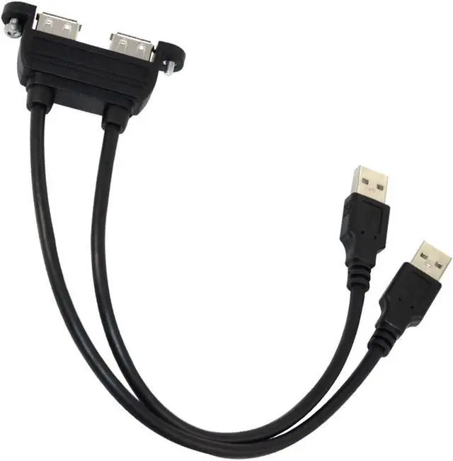 Alt view image 3 of 3 - Dual USB 2.0 A Female Socket Panel Mount to 2 USB A Male Extension Cable,25cm/10inch