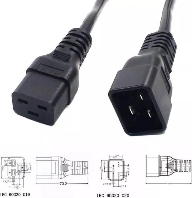 Alt view image 5 of 7 - C20 to 2*C19 IEC Y Splitter 12AWG Heavy Duty Power Cord, C20 to Dual C19 Dual IEC Double Y Split Multi IEC Cable 3 Prong Splitter, C19 Power Strip, UL Listed, 9.8ft/3m