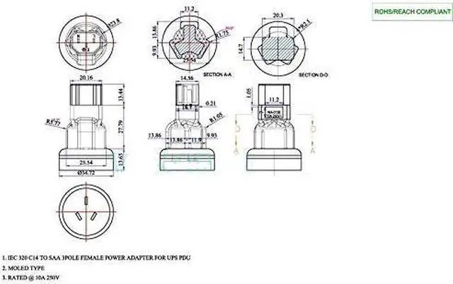 Alt view image 7 of 7 - IEC C14 to AU Australia Power Converter Travel Plug Adapter, IEC 320 C14 to Australia/New Zealand AS3112/NZS3112 3-Prong Female Socket Electrical Adapter for PDU UPS IEC Adapter, 1-Pack