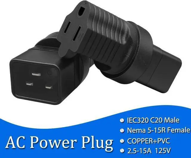 Alt view image 3 of 7 - IEC C20 to US 3 Prong 5-15R Power Converter Travel Plug Adapter, US 3 Prong NEMA 5-15R Female Socket to C20 Electrical Adapter, 1-Pack