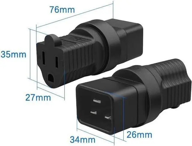 Alt view image 4 of 7 - IEC C20 to US 3 Prong 5-15R Power Converter Travel Plug Adapter, US 3 Prong NEMA 5-15R Female Socket to C20 Electrical Adapter, 1-Pack