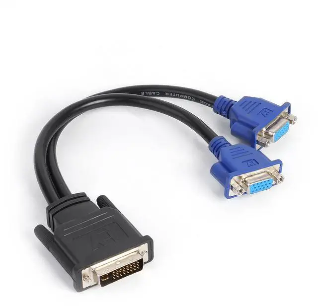 Main image of DVI to 2 VGA Y Splitter Cable, (24+5) Pin DVI-I Male to Dual 15-Pin VGA Y Split Cord,1ft/30cm, Supports Multiple Audio Formats, Connects 1 DVI Device to 2 Monitors/Projectors