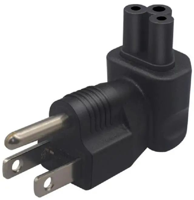 Main image of NEMA 5-15P to C5 Elbow Plug Power Adapter, US 3 Prong Standard Plug to 3-Prong Female Right Angle IEC C5 Electrical Adapter, IEC Adapter,1-Pack