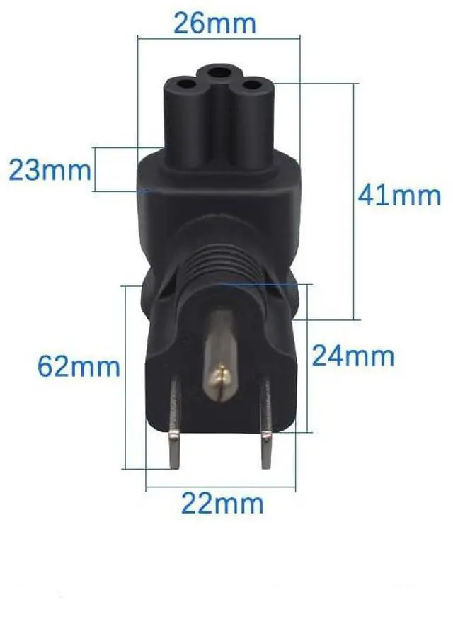 Alt view image 7 of 7 - NEMA 5-15P to C5 Elbow Plug Power Adapter, US 3 Prong Standard Plug to 3-Prong Female Right Angle IEC C5 Electrical Adapter, IEC Adapter,1-Pack