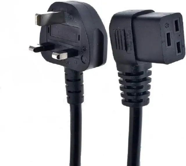 Main image of UK to C19 Elbow Plug Power Cord PC, UK BS1363 Male Plug to 90 Degree Right Angle IEC 320 C19 Power Cable for PDU Chassis UPS Server, 13A 250V 16AWG, 3ft/1m