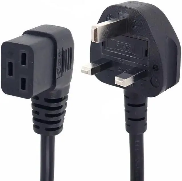 Alt view image 2 of 7 - UK to C19 Elbow Plug Power Cord PC, UK BS1363 Male Plug to 90 Degree Right Angle IEC 320 C19 Power Cable for PDU Chassis UPS Server, 13A 250V 16AWG, 3ft/1m