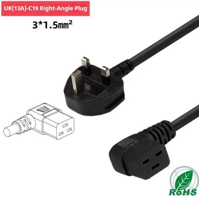 Alt view image 7 of 7 - UK to C19 Elbow Plug Power Cord PC, UK BS1363 Male Plug to 90 Degree Right Angle IEC 320 C19 Power Cable for PDU Chassis UPS Server, 13A 250V 16AWG, 3ft/1m