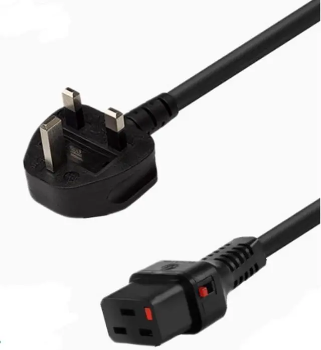 Main image of UK to Lock C19 Power Cord Plug, UK BS1363 to IEC 320 C19 with Push Lock Power Cord, England/Scotland/Ireland/Hongkong/Singapore Computer Power Cable Replacement, 16AWG, 6ft/1.8m