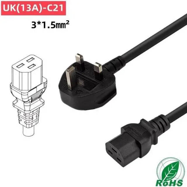 Alt view image 2 of 7 - UK to C21 Heavy Duty Power Cord Plug, UK BS1363 to IEC320C21 Power Cord PC (Compatible with C19), 13A 250V, 16AWG, British/Ireland/Scotland/England Plug to C21 Power Cord, 3ft/1m