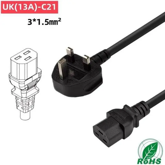 Alt view image 4 of 7 - UK to C21 Heavy Duty Power Cord Plug,Toptekits UK BS1363 Male Plug to IEC 320 C21 Power Cord PC (Compatile with C19),13A 250V,16AWG,Ireland/England/Scotland/British Power Cord 220V, 10ft/3m