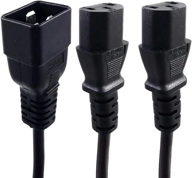 Alt view image 3 of 7 - IEC C20 to Dual C13 Y Splitter Heavy Duty Power Cord 12AWG, C20 to 2*C13 Y Split Multi IEC Cable, C19 Power Strip Dual Monitor Power Cable, UL Listed, Black, 3ft/1m