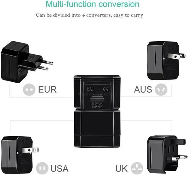 Alt view image 2 of 7 - All in One Universal Power Adapter Travel Converter, Three-in-One Global Travel Conversion 3 Sockets Plugs Universal Plug Adapter International Travel Plug Adapter US/AU/EU/UK (Black)